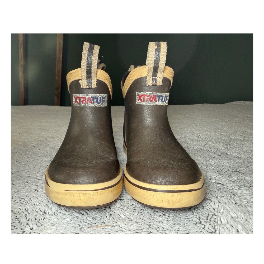 XTRATUF Boys Ankle Deck Boots Brown Tan Waterproof Rain Boots Size 10 Toddler